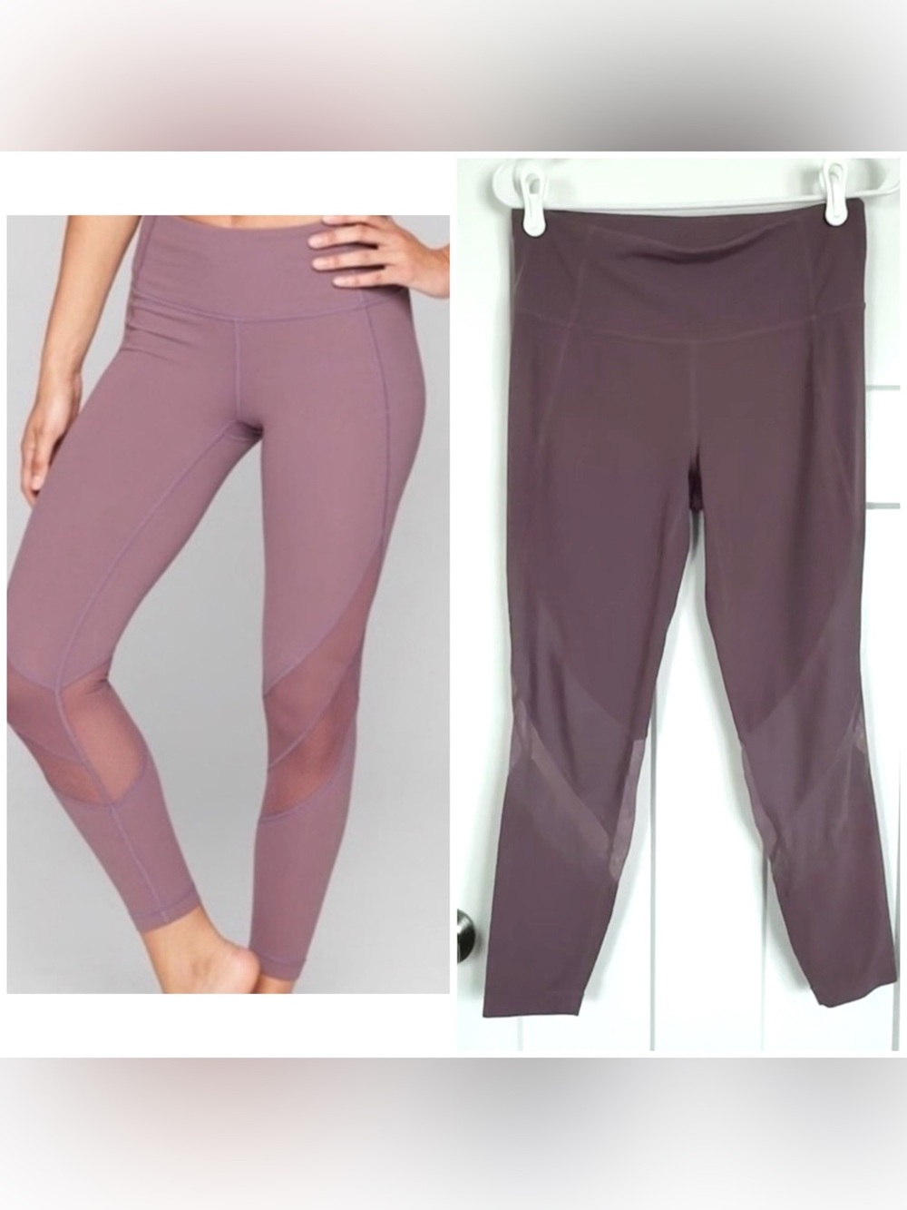 Athleta Dusty Plum Mesh Panel 7/8 Leggings – Size Medium